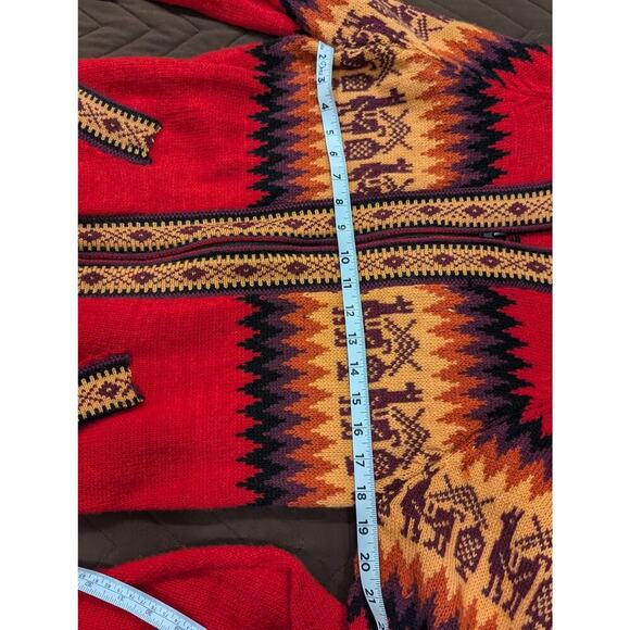 Women's hooded zip up cardigan w/alpaca knit print by the Market Path XL - Picture 3 of 5
